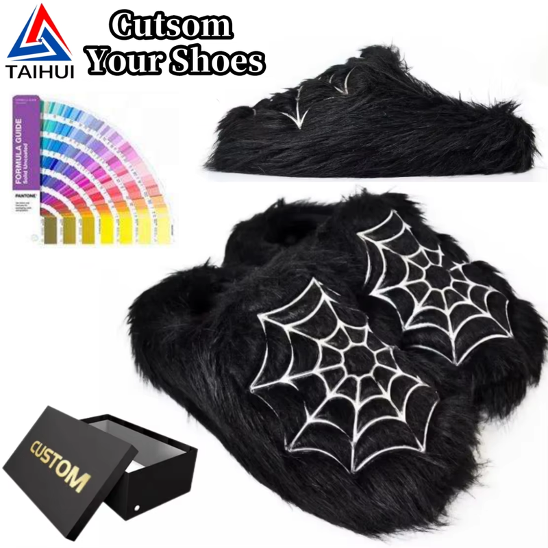 Black Fur Fashion Slippers Manufacture Men
