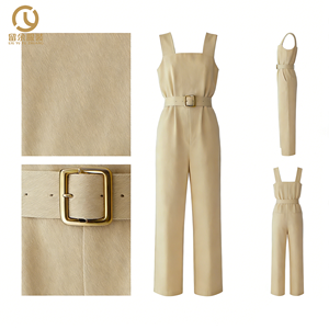 <span class=keywords><strong>Tuta</strong></span> Intera Elegante Casual da Donna 2026 Personalizzata <span class=keywords><strong>Beige</strong></span> in Lino con Gamba Larga - Product Image 3