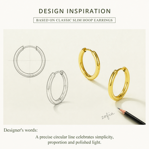 Classic Slim <b>Hoop</b> <b>Earrings</b> Stainless Steel 14K Gold Vacuum Plated Polished Round <b>Hinged</b> <b>Hoops</b> - Product Image 4