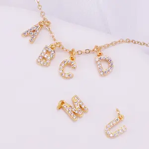 High Quality Rhinestones Brass 18K gold plated Charms Alphabet Pendant English Accessories Initial 26 Letter Pendant Necklaces