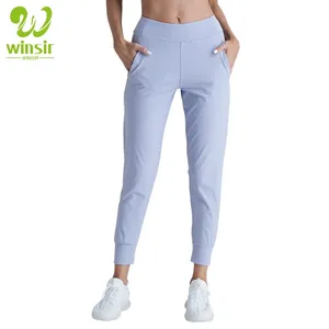 Private Label Dubbel Gebreide Naked Zachte sportkleding Nylon Dames Mid Taille Skinny Running Sport Trainingsbroek Jogger Broek Voor dames