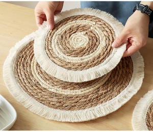 Napperon de table de salle à manger en <span class=keywords><strong>paille</strong></span> décorative tapis de table écologique avec pompon - Product Image 2