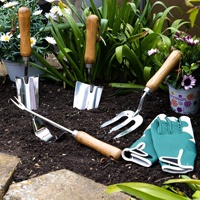 Kit d'outils de jardinage 4-en-1 durable avec manche en bois : truelle, houe, fourche, désherbeur – Ensemble cadeau pour le jardinage domestique et autres fournitures de jardin