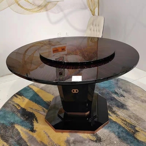 Ensemble de salle à manger moderne de luxe <span class=keywords><strong>en</strong></span> gros d'usine, 6/8 places, motif <span class=keywords><strong>bois</strong></span>, peinture piano haute brillance, <span class=keywords><strong>table</strong></span> ronde moderne haut de gamme - Product Image 1