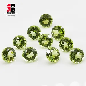 Baifu gems round loose natural peridot crystal gemstone for jewelry making