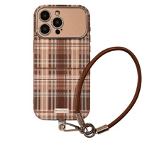 Étui magnétique mat en TPU à motif dessin animé marron pour 16 Pro Max et pour 15/14, anti-chute avec sangle de suspension pour 13