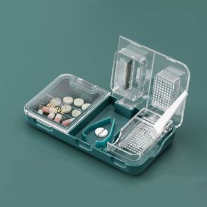 Green Good Quality Pill Cutter Rectangle <b>Tablet</b> Storage <b>Containers</b> and Medicine Grinder Set Plastic Material - Product Image 2