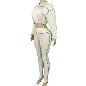 Lässige Frau Crop Jacke und Jogging hose 2-teiliges Set Yoga Legging Damen Sport bekleidung Zweiteilige Herbst enge Hosen <span class=keywords><strong>Outfits</strong></span> für Frauen - Product Image 4