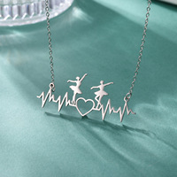 Collier Cœur Battement Cardiaque ECG Danseuse de Ballet en Acier Inoxydable Plaqué Or, Pendentif Fille Ballet, Bijou Cadeau pour Amoureux de la Danse