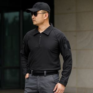 DFT0322 Camisetas Tácticas Deportivas de Secado Rápido con Camuflaje, Mangas Largas, Cuello Plegado y Bolsillos en el Brazo, Color Verde CP, Negro, Gris, Azul - Product Image 5