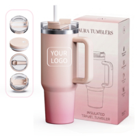 Gobelet de voyage isotherme en acier inoxydable à double paroi de 40 oz avec paille et poignée, coffret cadeau personnalisable à thème pour cadeaux d'affaires