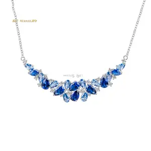 Модное серебряное ожерелье с сапфировым синим кулоном CZ