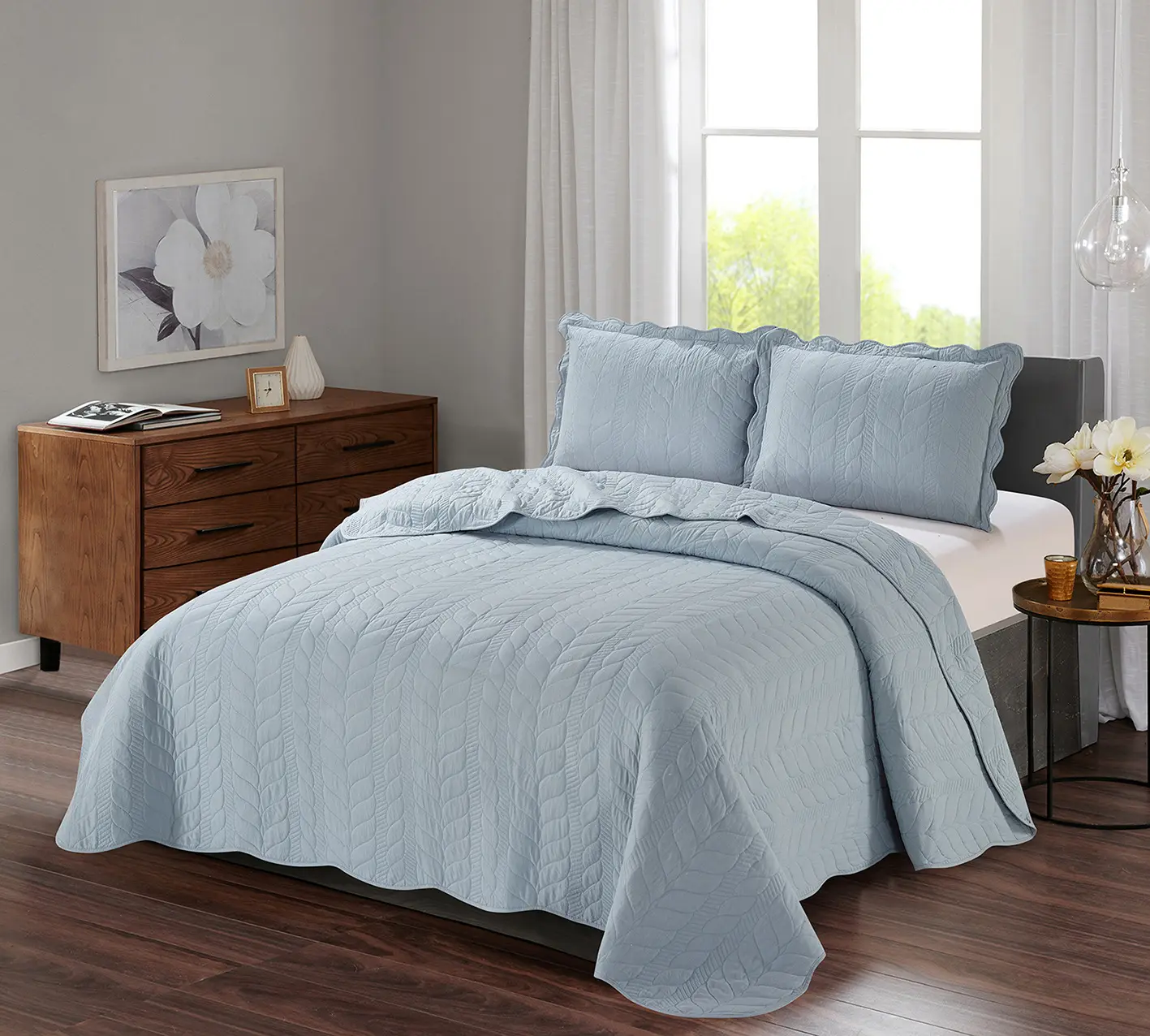 Conjunto de colcha reversível, conjunto de cama de 100% algodão reversível com todas as estações para a cama, acolchoada e pré-lavada