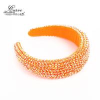 TREETIP Logo Kustom Mewah Headband Berhiaskan Rhinestone Lebar 4.5cm Kristal Penuh Warna Solid Gaya Barok Buatan Tangan Spons Tebal untuk Rambut