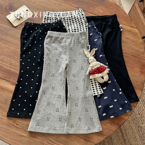 Girls Flared Pants Cotton Abstract Polka Dots Fall 2025 Casual Wear - Product Image 1