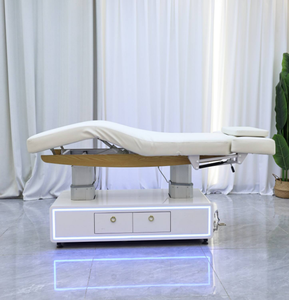 Camilla de Masaje Eléctrica Curva de Cuero Blanco Personalizada para Salón de Belleza, Cama de Tratamiento Facial y de Pestañas con 4 Motores - Product Image 2