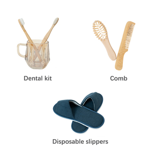 <span class=keywords><strong>Kit</strong></span> dentaire d'hôtel avec brosse à dents en bambou à poils doux, peigne en <span class=keywords><strong>bois</strong></span> et chaussons jetables antidérapants bleu marine - Product Image 3