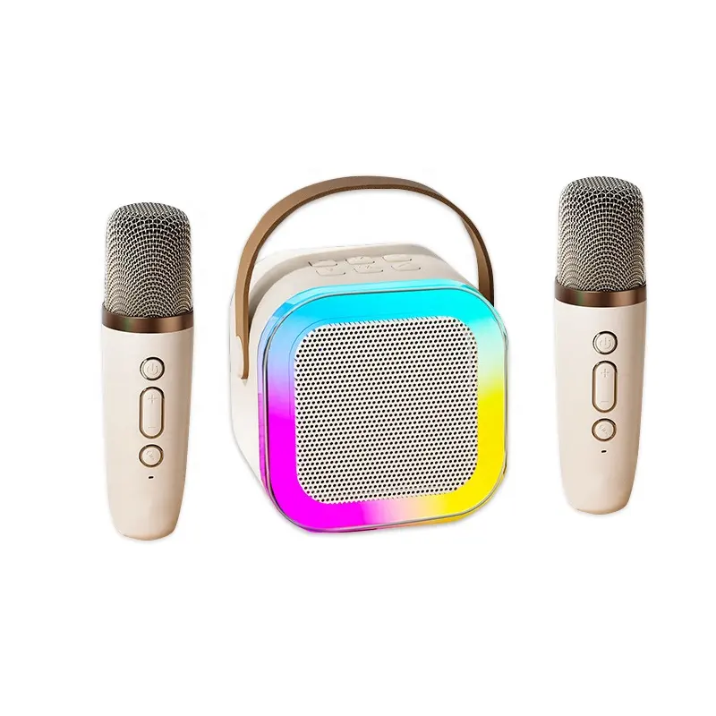 Caixa de música portátil com logotipo personalizado, alto-falante para karaokê com 2 microfones sem fio, microfone e alto-falante para cantar