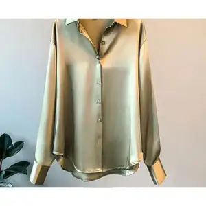 Long sleeved satin shirt Women's fashionable design 2024 new style draping vintage loose tops shirts