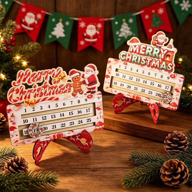 Christmas Wooden Crafts 25-day Countdown Ornament Party Decoration Cartoon Calendar Rectangular European-American Factory