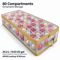 Boîte de rangement pour décorations de Noël avec séparateurs transparents pour boules de Noël, poignées, capacité de 20 à 35 L, conteneur rectangulaire pour la décoration des fêtes