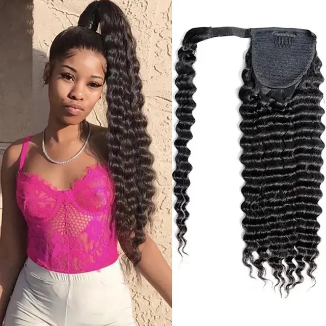 Hot sale Wholesaler Malaysian Curly Ponytail Human Hair Clip In Extensions Virgin Hair 24inches Ponytails Wigs for Black Women