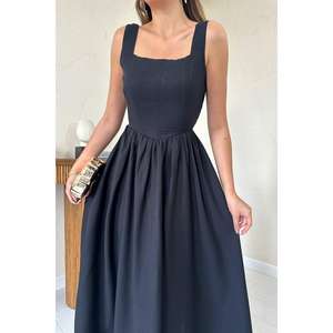 Robe de soirée en lin noir épais en gros - Product Image 1