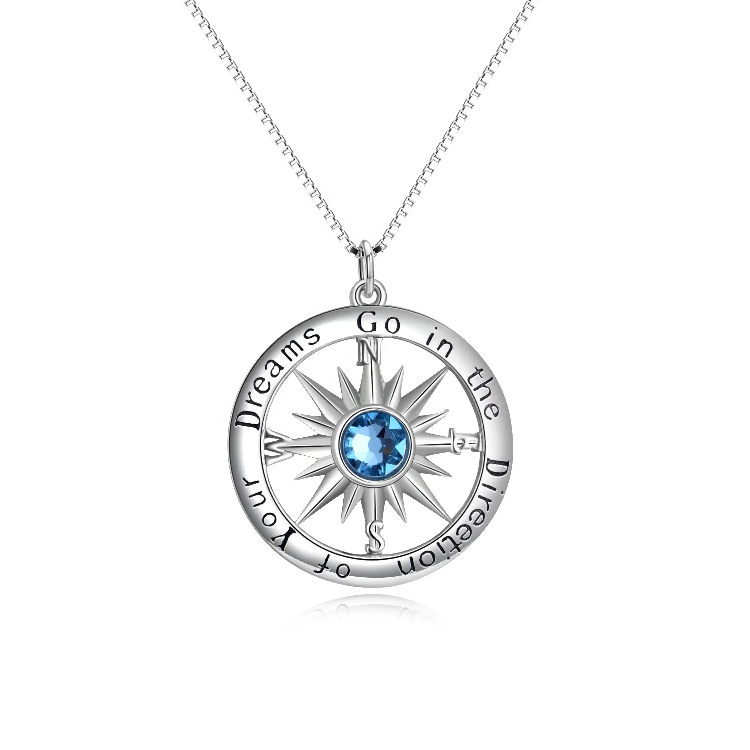 Go In The Dircetion Of Your Dreams Sterling Silver Jewelry Compass Pendant Necklace For Men Women