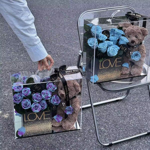 Eternal Flower Bear Rose Bouquet Portable Acrylic Gift <b>Box</b> for Girlfriend <b>Birthday</b> Gift Wholesale - Product Image 1