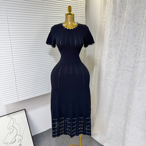 Vestidos de Punto de Manga Corta con Cuello Redondo y Cordones, Elegantes y Ajustados, para Mujer, Nueva Colección de Verano - Product Image 5