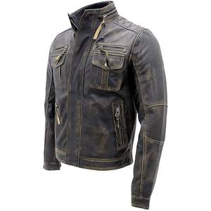 Veste en cuir vieilli pour homme Brando, manches longues, style vintage Cafe Racer, col montant classique, vêtement de motard - Product Image 2