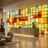 Panneaux d'art aux couleurs vives de style Mondrian, texture froissée, intercouche translucide, cloison décorative en verre pour séparateur de salon