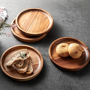 Acacia Wood Dinner Plates & Storage Trays Carved Lacquer Finish Kitchen Use Portable Multifunction Design