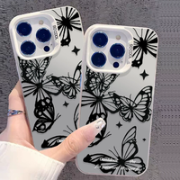 Coque de Téléphone Papillon Esquissé pour iPhone 17 Pro Max 16 Plus 13 16 Pro 12 Pro 11 Pro Xr Xs Series, Coque de Téléphone Intégrale Anti-Chute