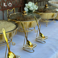 Chauffe-Plat Rond de Luxe Doré avec Couvercle en Verre pour Buffets et Fêtes, Marmite Chafing Dish pour Maintien au Chaud des Aliments