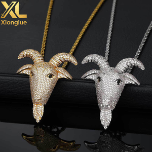 Collier Hip-Hop Bouddhiste Tête de Chèvre en Laiton Premium Micro-Incrusté de Zircon Plaqué Rhodium avec Pendentif Chaîne à Maillons pour Enfants Hipster - Product Image 5