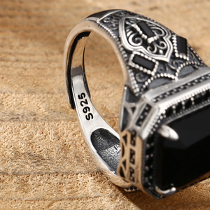 Grosir S925 perak cincin terbuka <span class=keywords><strong>Retro</strong></span> trendi Thai perak hitam batu akik ukiran pria wanita cincin perhiasan pribadi - Product Image 3