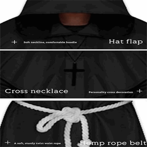 زي راهب من العصور الوسطى للهالوين، عباءة تنكرية للعروض، زي رجالي للبالغين مصنوع من البوليستر الساتان 100٪، زي للتلفزيون والأفلام - Product Image 6