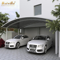 Abri d'auto extérieur moderne en aluminium pour 2 voitures Garage de stationnement à toit arqué en polycarbonate étanche Abri de garage en métal élégant