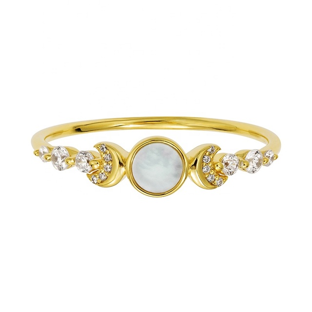 Gemnel 925 Sterling Silver 18k Gold Vermeil 0.1 Microns Mother of Pearl Galaxy CZ Moon Rings