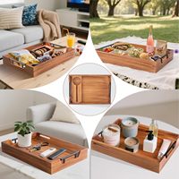 Plateau de service en verre à vin en bois durable poignées petit déjeuner Table basse porte-boisson plat plateau ottoman pour tasse à vin