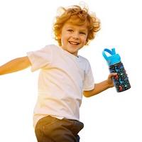 Botol Air Stainless Steel Anak dengan Sedotan 14oz, Tumbler Terisolasi, Tutup Pengunci Anti Bocor untuk Sekolah dan Perjalanan