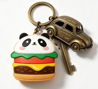 Fabricant OEM, porte-clés en peluche personnalisé Panda Burger, peluche douce et mignonne rembourrée de coton PP, pour cadeaux de fête pour enfants
