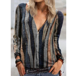 フロントショートとロングバックブラウストップススリム長袖シャツレインボーストライプ女性ブラウス - Product Image 6
