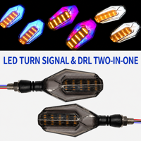 Lampu Sein LED Motor YD DRL Dua-dalam-Satu Lensa Heksagonal Bersegi Amber Sein Putih Biru Merah DRL Lampu Jalan