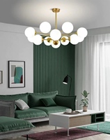 Lampu Plafon Modern Molecule Magic Bean dengan 6/8 Lampu, Kuningan Satin, Kaca Chandelier, Termasuk Layanan Pemasangan