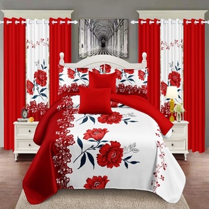Nữ Hoàng Kích Thước Hiện Đại Màu Đỏ Hoa In Bộ Đồ Giường Đặt Trọng Lượng Nhẹ Có Thể Đảo Ngược Giường Bìa Với 2 Gối Shams Tất Cả Các Mùa 9 Miếng - Product Image 1