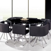 Ensemble de table de salle à manger GEDO, table rectangulaire à usage commercial pour les négociations et les réunions, plateau en verre, 6 chaises en cuir PU
