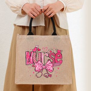 Sac de plage en toile personnalisé grand format avec motif nœud coquette infirmière Saint-Valentin, sac fourre-tout monogrammé cadeau pour femme - Product Image 1