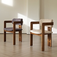 Chaise de thé vintage de style français avec accoudoirs et dossier, chaise de salle à manger mobile pour usage domestique, en bois de frêne massif, revêtement en coton et lin